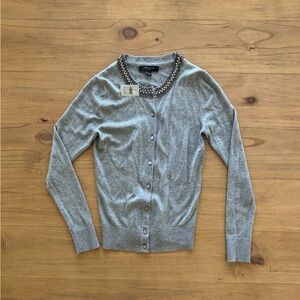 Ann Taylor Petites Jewel Neck Button Up Solid Gray Cardigan Top XXS Petite